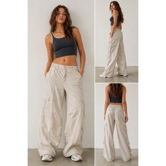 BDG Pants - BDG Urban Outfitters Y2K Cargo Pants Wide Leg Utility Sand Beige L